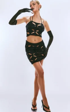 Best PrettyLittleThing Diamond Cut Out Mini Skirt Black