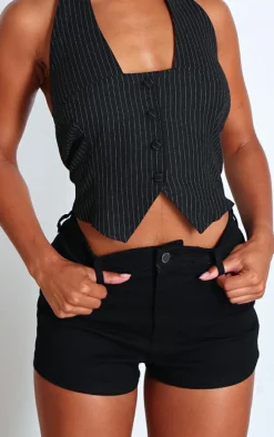 Black Disco Fit Denim Shorts
