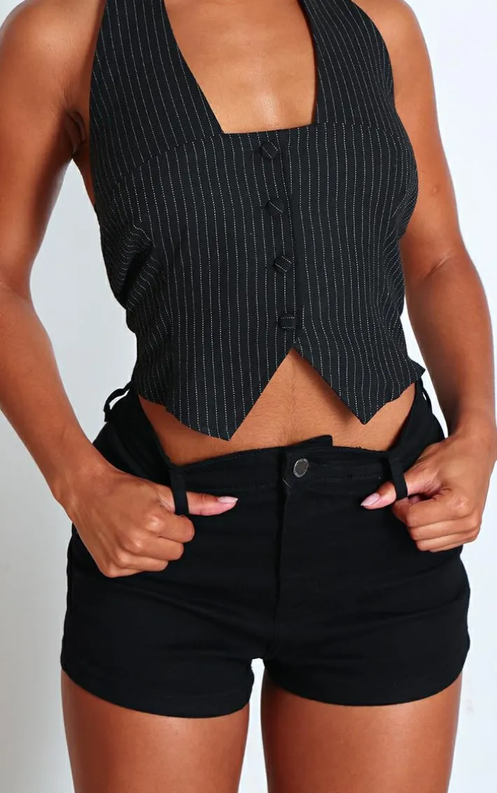 Black Disco Fit Denim Shorts