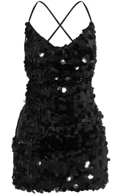 Disk Sequin Strappy Lace Up Back Bodycon Dress-PrettyLittleThing