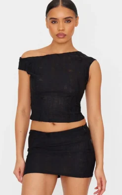 Discount PrettyLittleThing Distressed Asymmetric Top Black