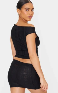 Discount PrettyLittleThing Distressed Asymmetric Top Black