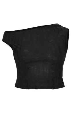 Discount PrettyLittleThing Distressed Asymmetric Top Black