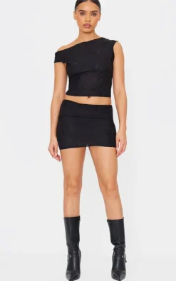 Hot PrettyLittleThing Distressed Asymmetric Micro Mini Skirt Black