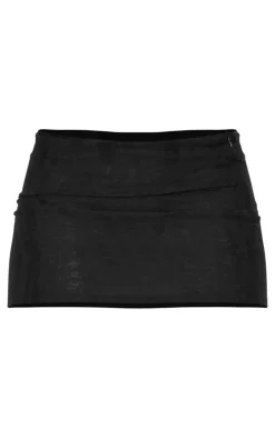 Hot PrettyLittleThing Distressed Asymmetric Micro Mini Skirt Black