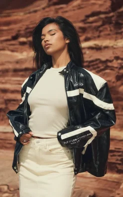 PrettyLittleThing Faux Leather Jackets*Distressed Faux Leather Racer Jacket