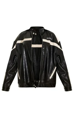 PrettyLittleThing Faux Leather Jackets*Distressed Faux Leather Racer Jacket