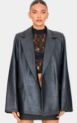 PrettyLittleThing Faux Leather Jackets*Distressed Faux Leather Blazer