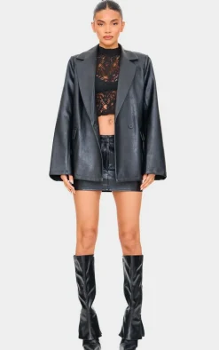 PrettyLittleThing Faux Leather Jackets*Distressed Faux Leather Blazer
