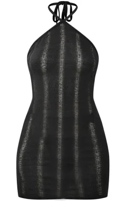 Distressed Ladder Halterneck Low Back Bodycon Dress-PrettyLittleThing New