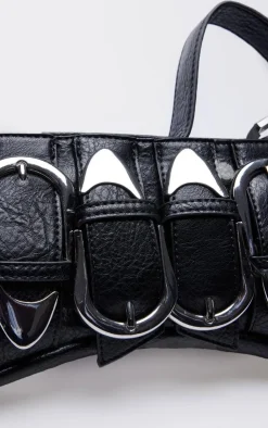 PrettyLittleThing Shoulder Bags*Distressed PU Buckle Baguette Shoulder Bag