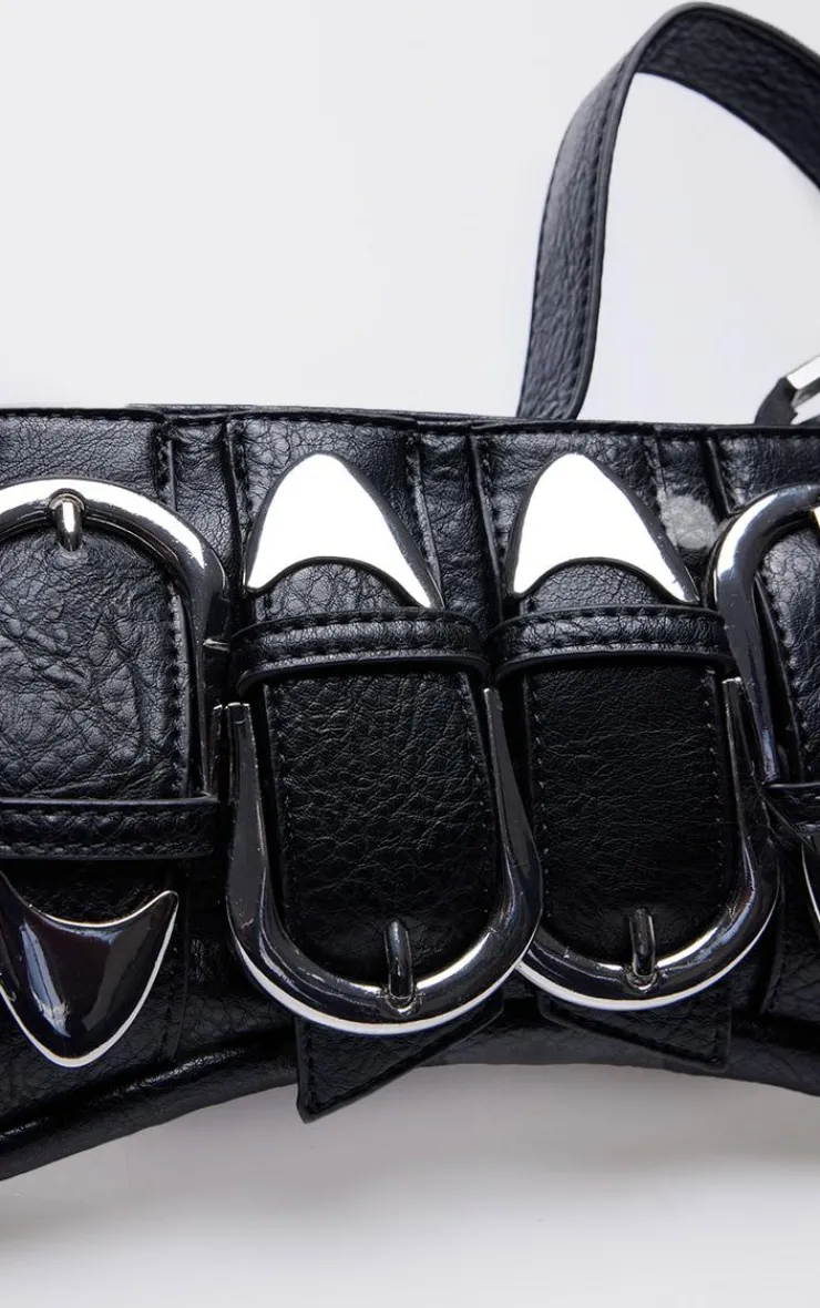 PrettyLittleThing Shoulder Bags*Distressed PU Buckle Baguette Shoulder Bag