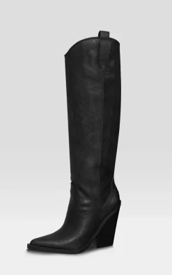 PrettyLittleThing Knee High Boots*Distressed PU Point Toe Knee High Block Heel Western Boots