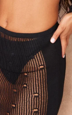 Sale PrettyLittleThing Distressed Textured Knit Mini Skirt Black