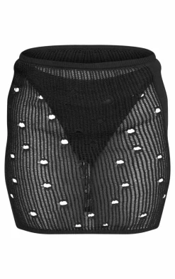Sale PrettyLittleThing Distressed Textured Knit Mini Skirt Black