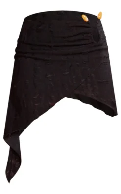Black Distressed Textured Handkerchief Hem Bead Trim Mini Skirt