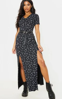 Ditsy Floral Split Detail Maxi Dress-PrettyLittleThing Clearance