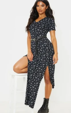 Ditsy Floral Split Detail Maxi Dress-PrettyLittleThing Clearance