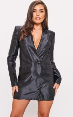 Double Breasted Satin Tailored Blazer Dress-PrettyLittleThing New