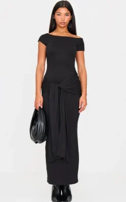 Double Contour Boat Neck Wrap Maxi Dress-PrettyLittleThing Online