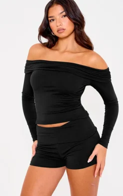 Outlet PrettyLittleThing Double Contour Jersey Foldover Hot Pants Black