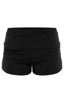 Outlet PrettyLittleThing Double Contour Jersey Foldover Hot Pants Black