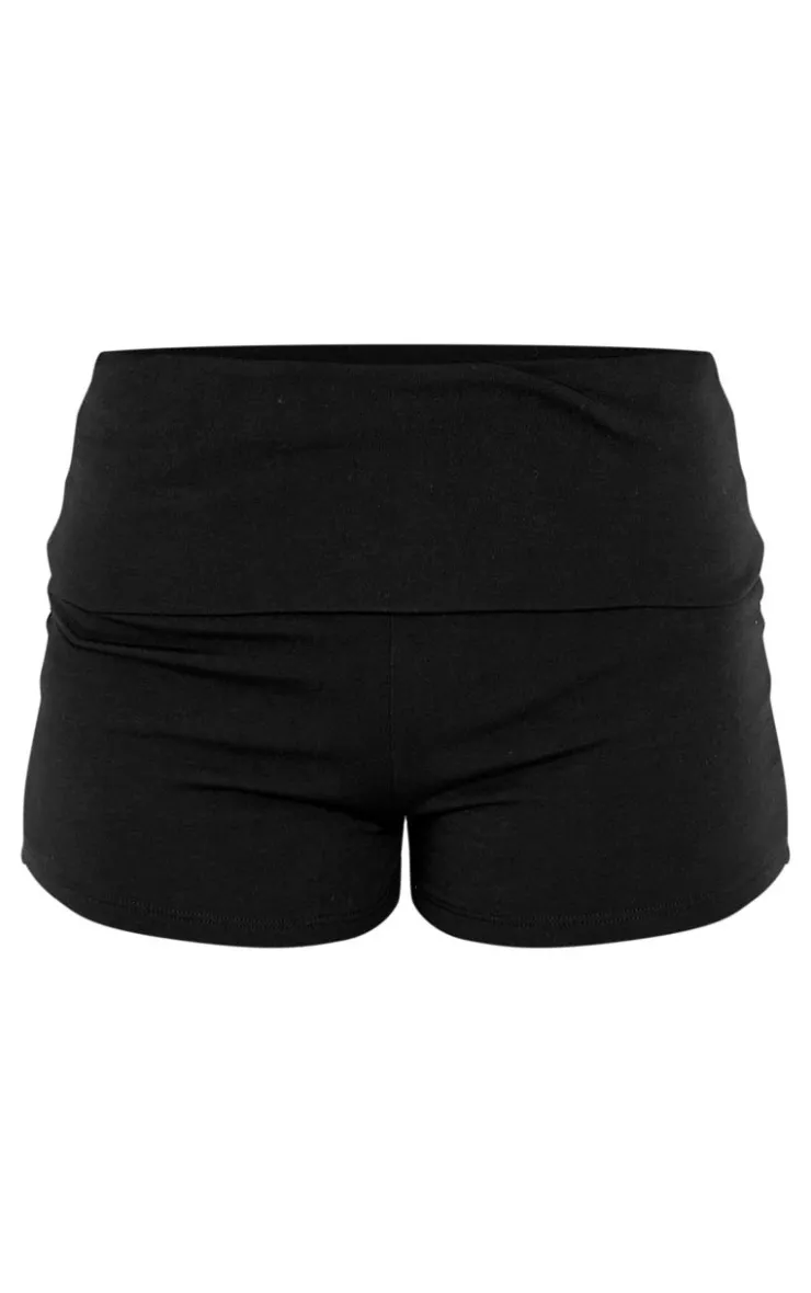Outlet PrettyLittleThing Double Contour Jersey Foldover Hot Pants Black