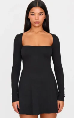 Double Contour Square Neck Long Sleeve Bodycon Dress-PrettyLittleThing Discount
