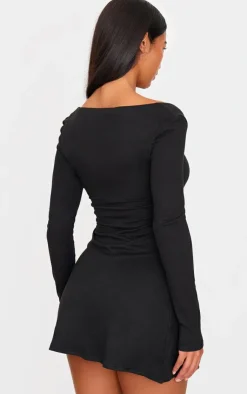 Double Contour Square Neck Long Sleeve Bodycon Dress-PrettyLittleThing Discount