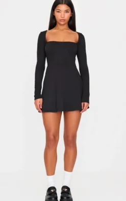 Double Contour Square Neck Long Sleeve Bodycon Dress-PrettyLittleThing Discount