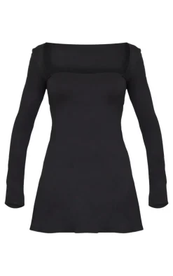 Double Contour Square Neck Long Sleeve Bodycon Dress-PrettyLittleThing Discount