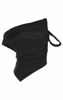 Best PrettyLittleThing Double Layer Asymmetrical Twist Detail Top Black