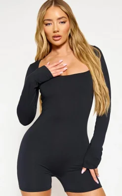 PrettyLittleThing Unitards*Double Layer Contour Jersey Square Neck Long Sleeve Unitard