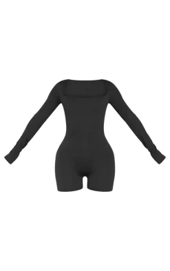 PrettyLittleThing Unitards*Double Layer Contour Jersey Square Neck Long Sleeve Unitard