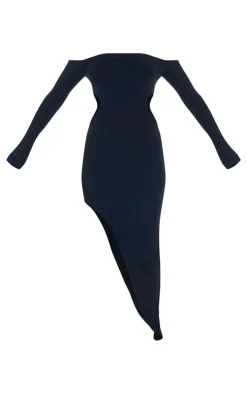 Double Layer Long Sleeve Bardot Cut Out Midi Dress-PrettyLittleThing Online
