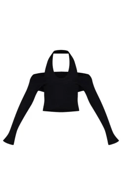 PrettyLittleThing Knitted Tops*Double Layer Rib Knit Long Sleeve Top