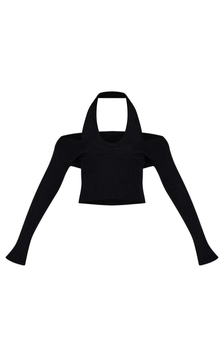 PrettyLittleThing Knitted Tops*Double Layer Rib Knit Long Sleeve Top
