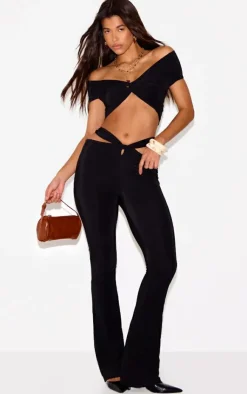 Outlet PrettyLittleThing Double Layer Slinky Twist Crop Top Black