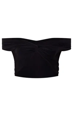 Outlet PrettyLittleThing Double Layer Slinky Twist Crop Top Black