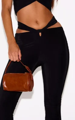 Sale PrettyLittleThing Double Layer Slinky Twist Flare Pants Black