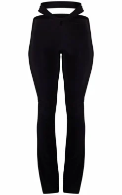 Sale PrettyLittleThing Double Layer Slinky Twist Flare Pants Black