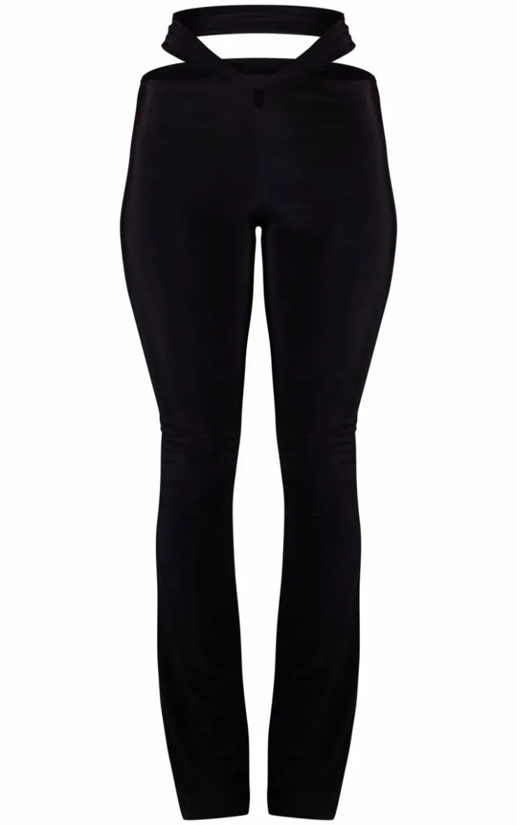 Sale PrettyLittleThing Double Layer Slinky Twist Flare Pants Black