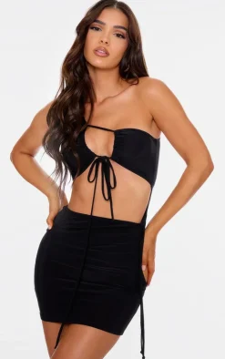 Double Layer Slinky One Shoulder Cut Out Mini Dress-PrettyLittleThing