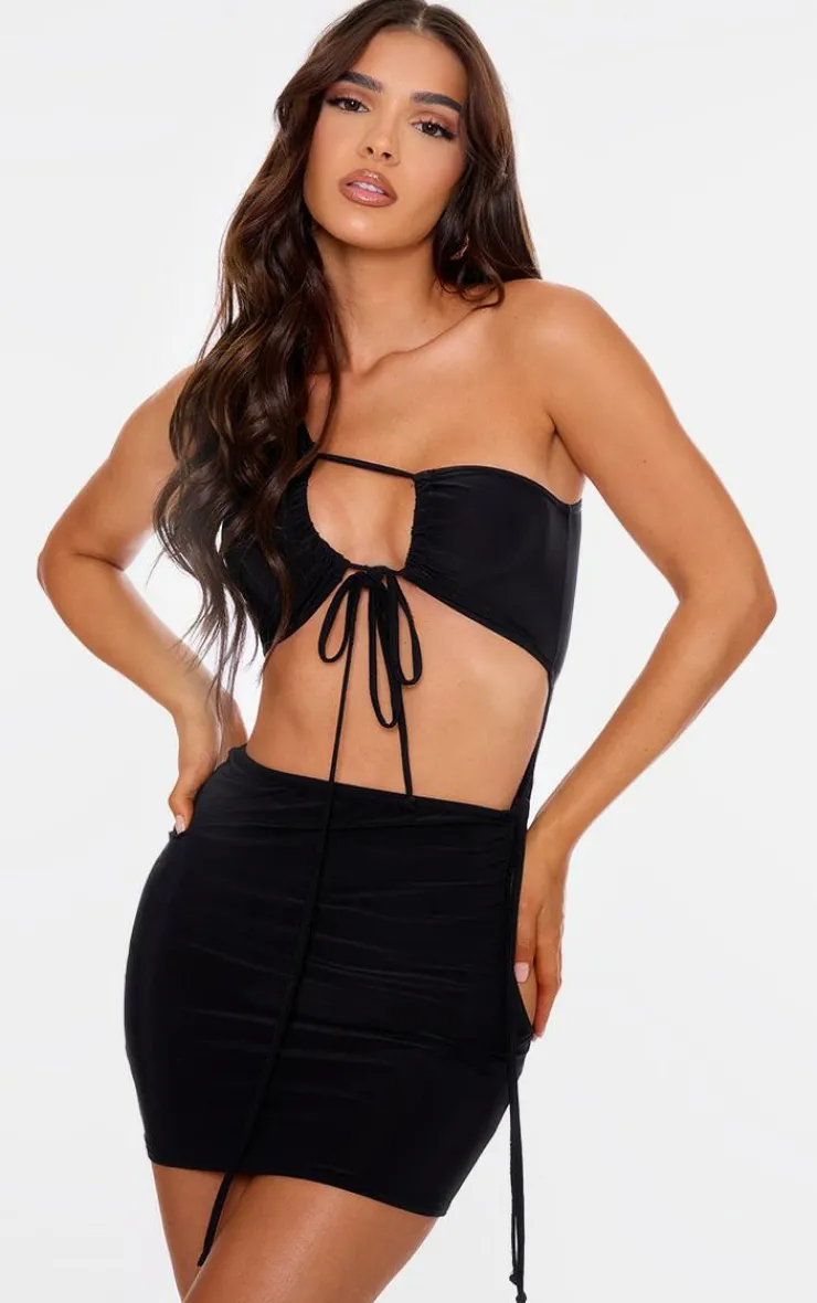 Double Layer Slinky One Shoulder Cut Out Mini Dress-PrettyLittleThing