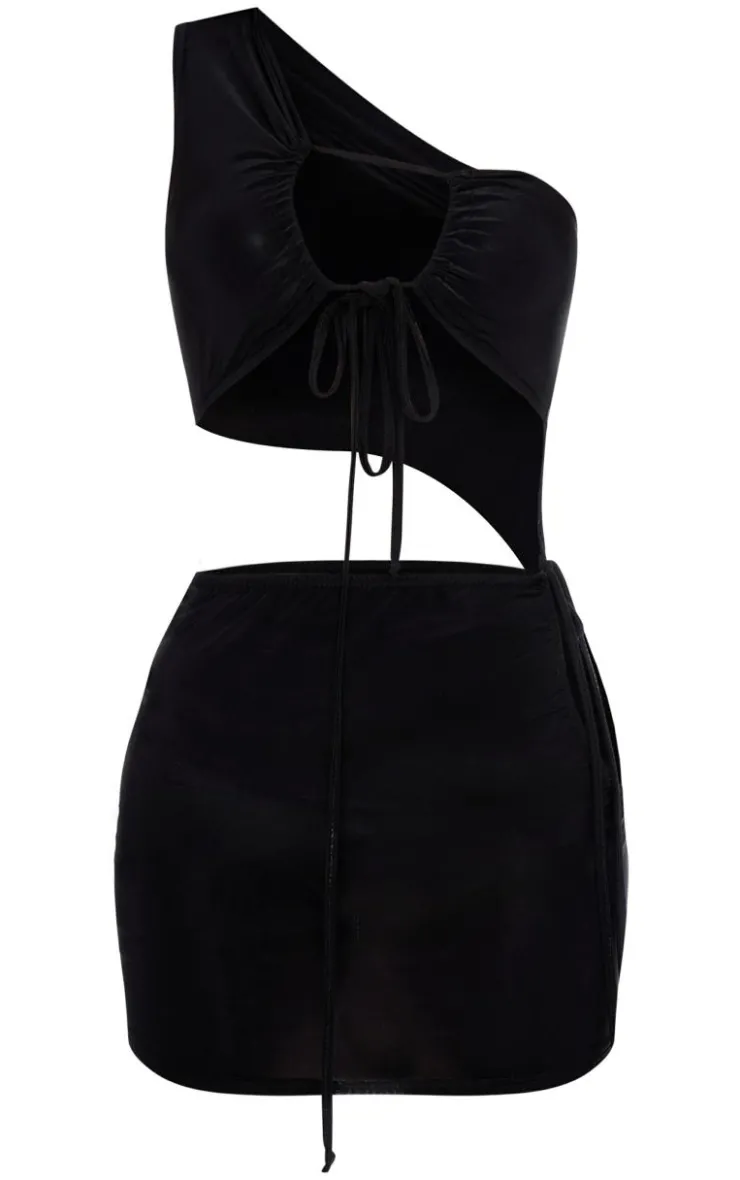 Double Layer Slinky One Shoulder Cut Out Mini Dress-PrettyLittleThing