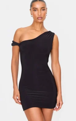 Black Double Layer Slinky Twist Bodycon Dress-PrettyLittleThing Online