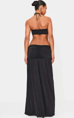 Double Layer Slinky Tie Neck Cut Out Maxi Dress-PrettyLittleThing New