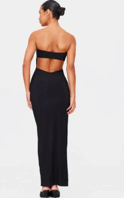 Double Layer Slinky Bandeau Low Back Maxi Dress-PrettyLittleThing New