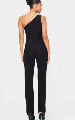 Double Layer Slinky Asymmetric Ruched Detail Jumpsuit-PrettyLittleThing Hot