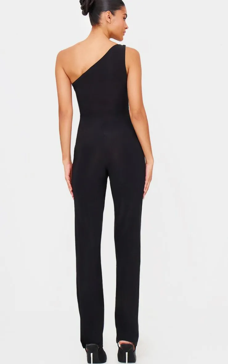 Double Layer Slinky Asymmetric Ruched Detail Jumpsuit-PrettyLittleThing Hot